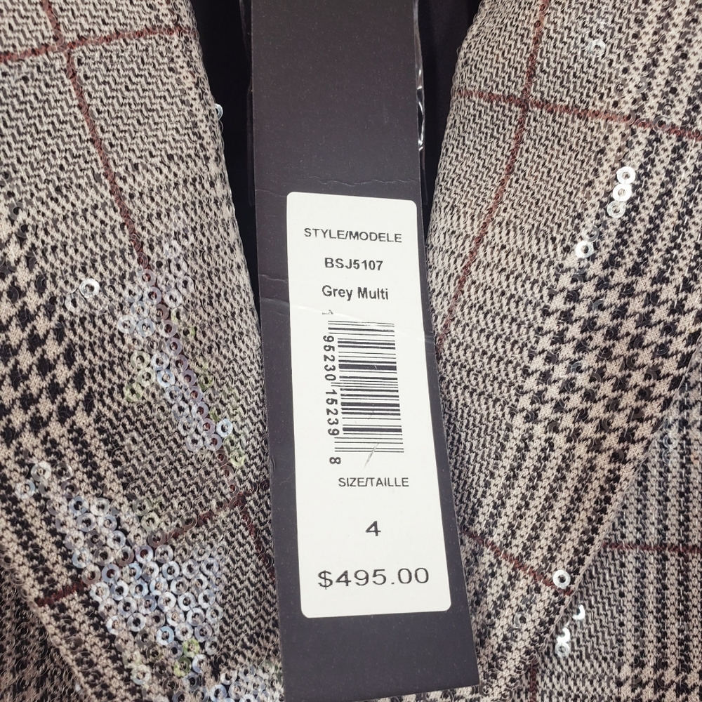 $495 NWT BADGLEY MISCHKA Plaid Blazer Silver Coat XS Button down Sparkle Chic - Picture 5 of 14